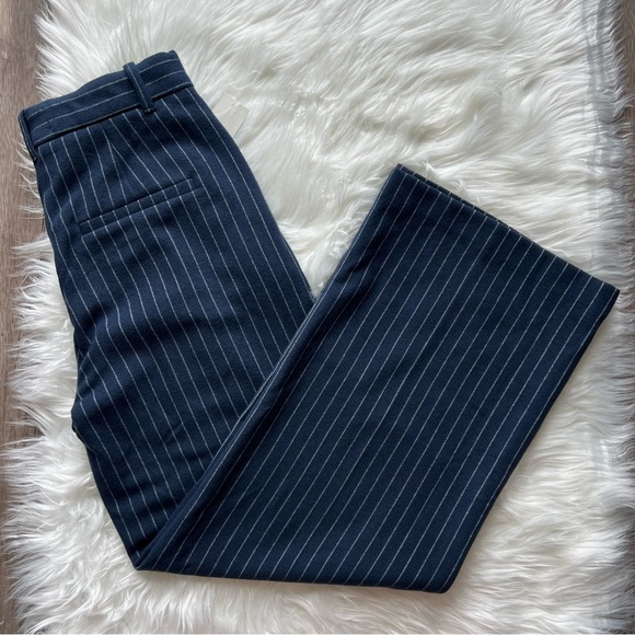 Abercrombie Dark Navy Blue Tailored Brushed Suiting Wide Leg Pant Striped Ss - Picture 1 of 8
